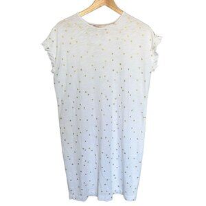 Boden Womens Polka Dot Dress Size 6L White Gold Slub Cotton Relaxed Fit